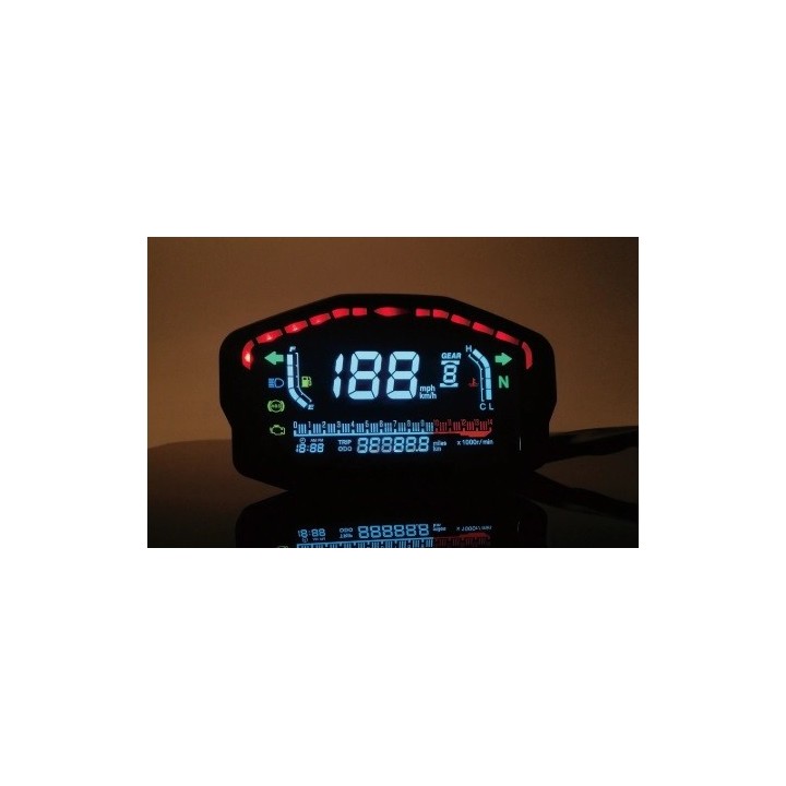 Universalus LCD LED moto spidometras