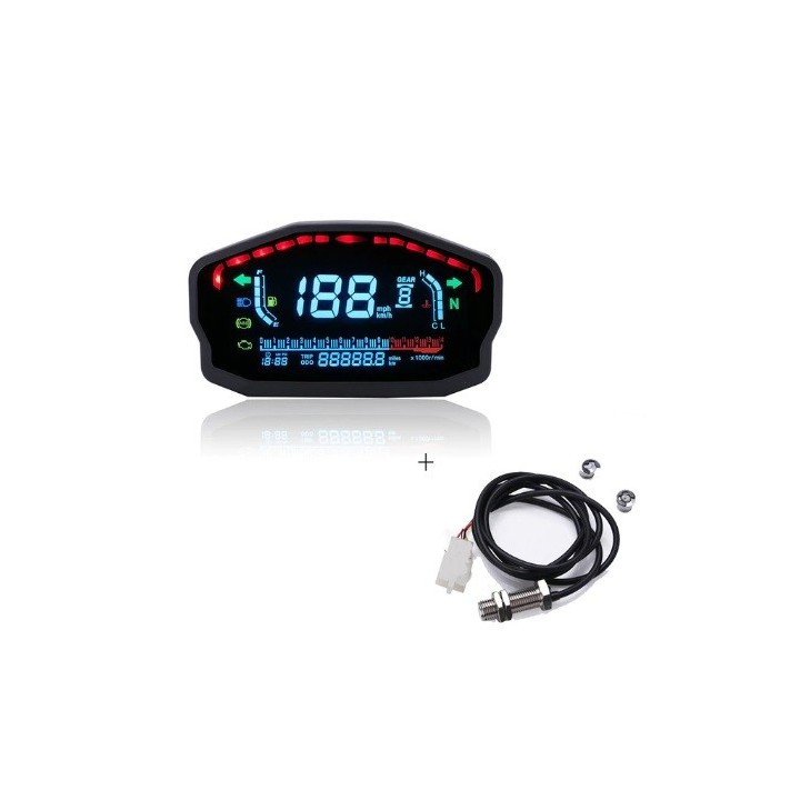 Universalus LCD LED moto spidometras
